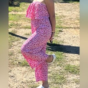 Red Floral Ruffle Jumpsuit/ Tube/ Dress